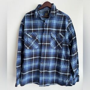Jachs Men XXL blue plaid flannel button down up shirt‎ Heritage 100% cotton